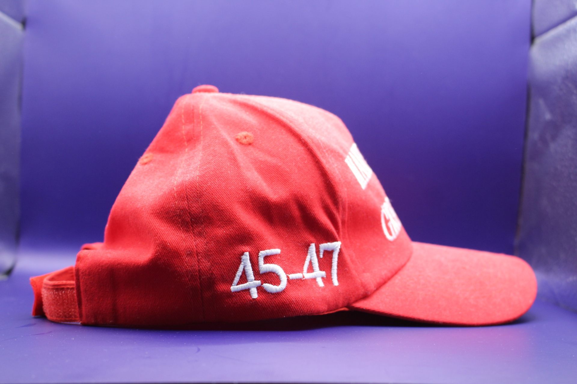 dented side of 45-47 Make America Great Again hat