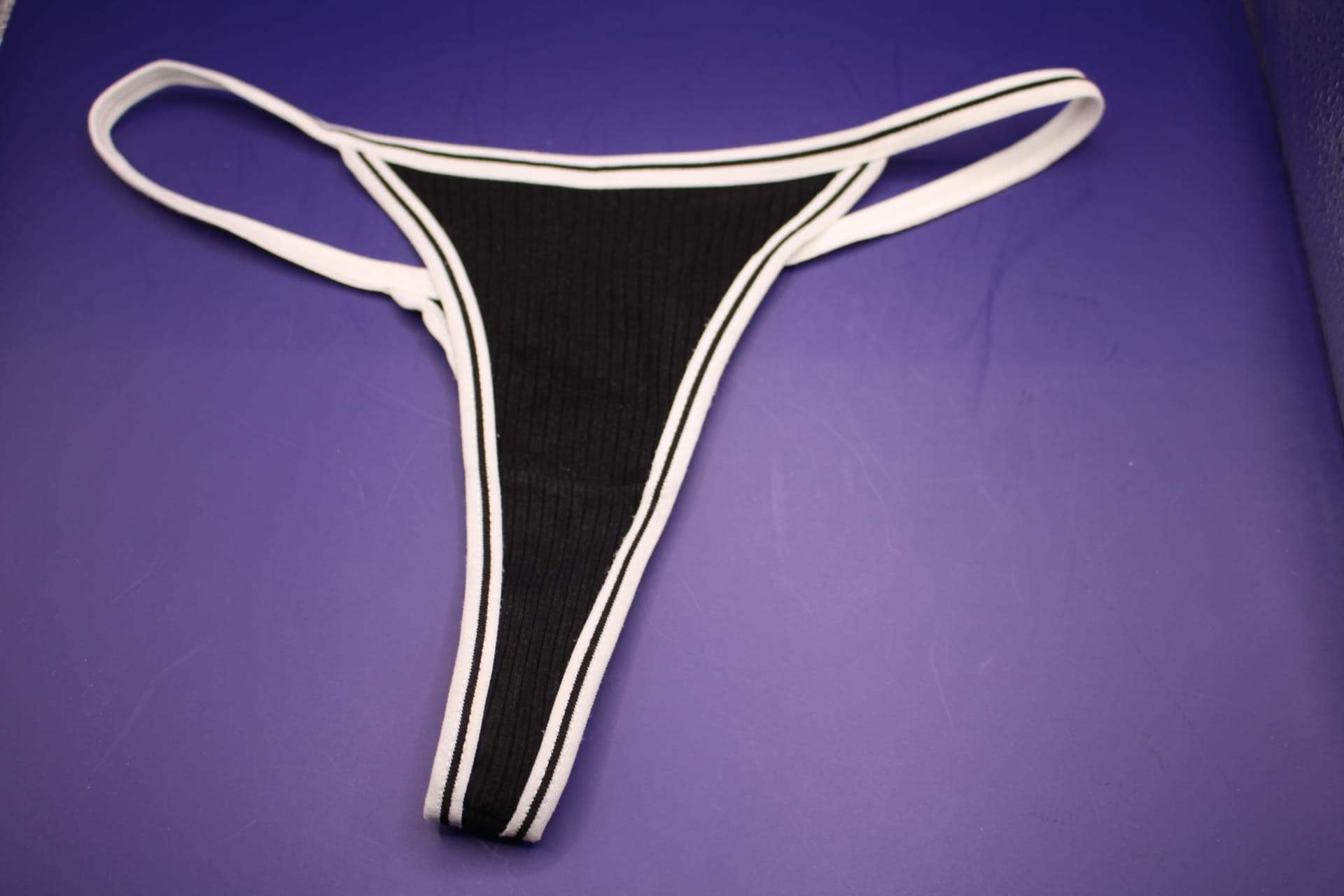 black cotton v string panty, front view 