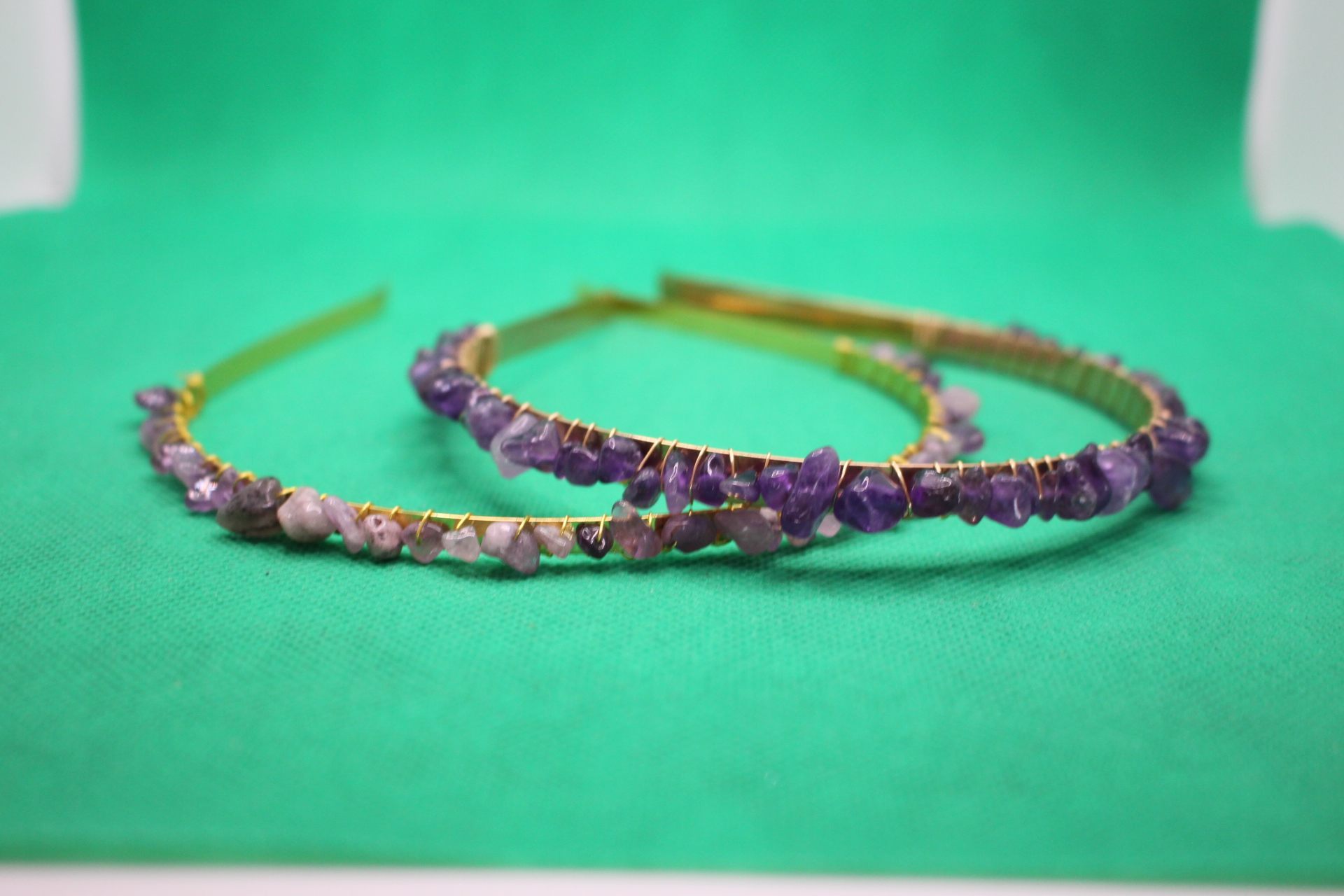 amethyst crystal headbands, with new one on bottom, and old one on top