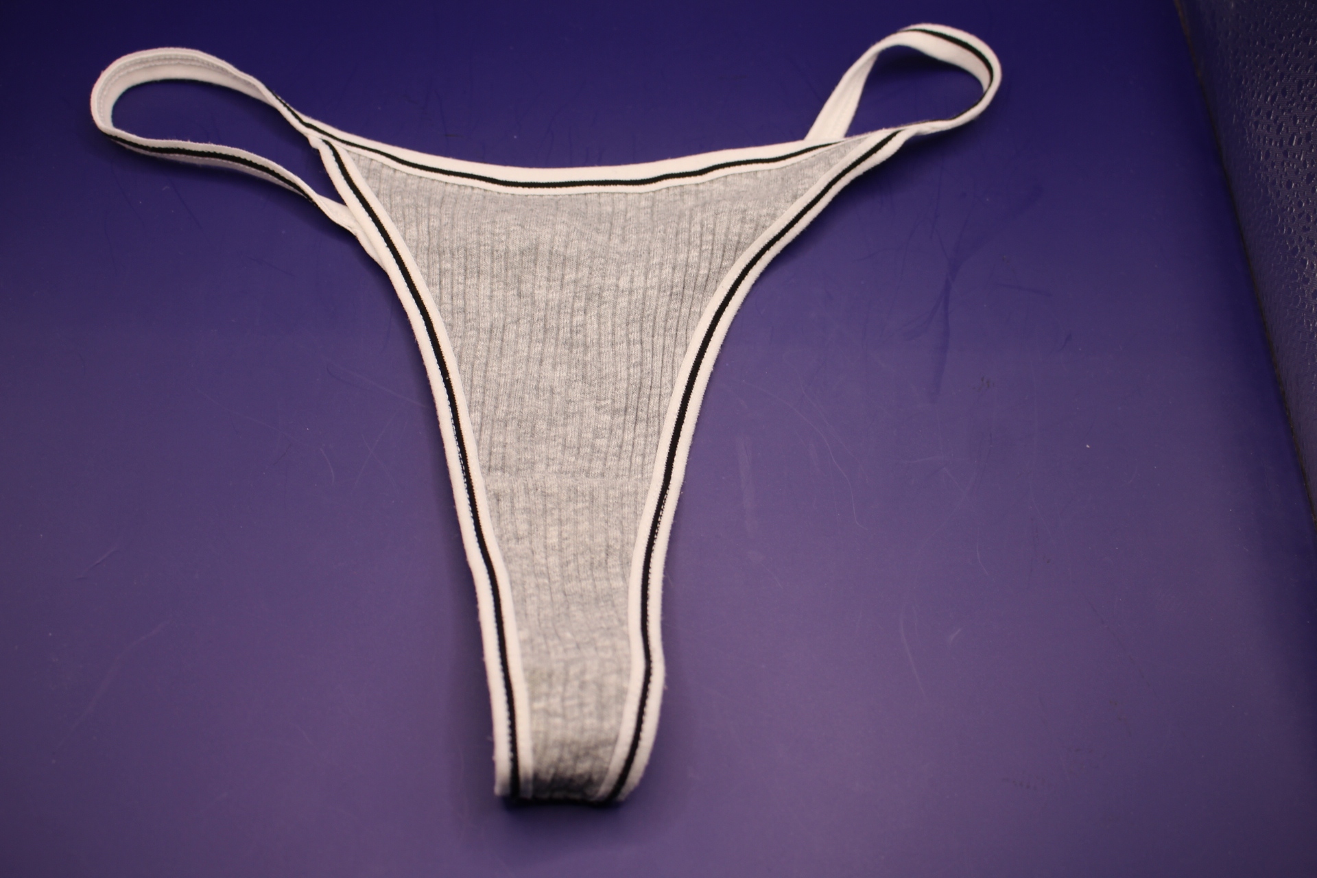 grey cotton v string panty, front view 
