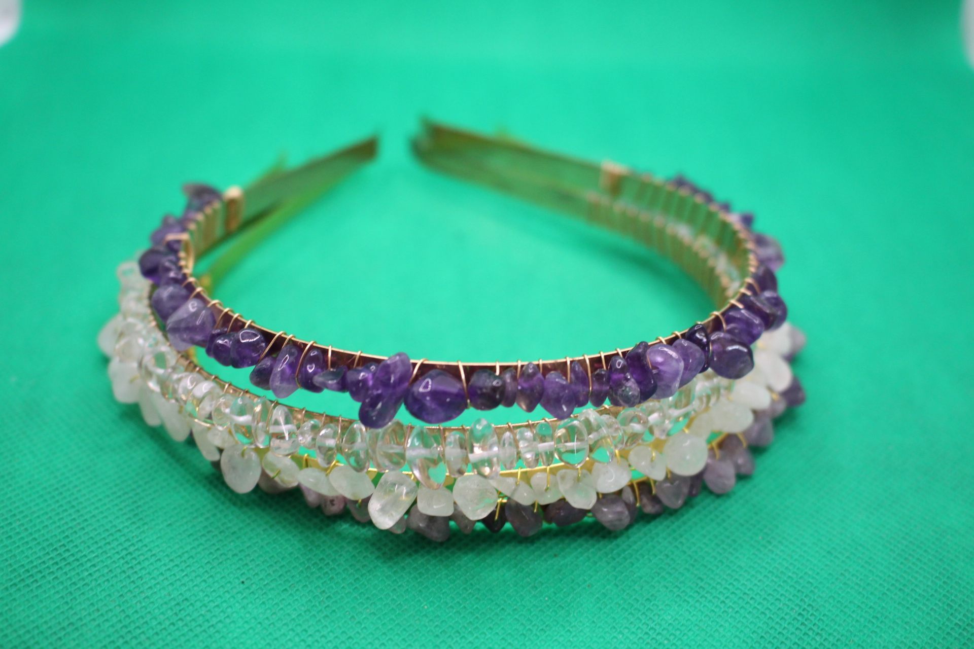 all crystal headband on top of each other