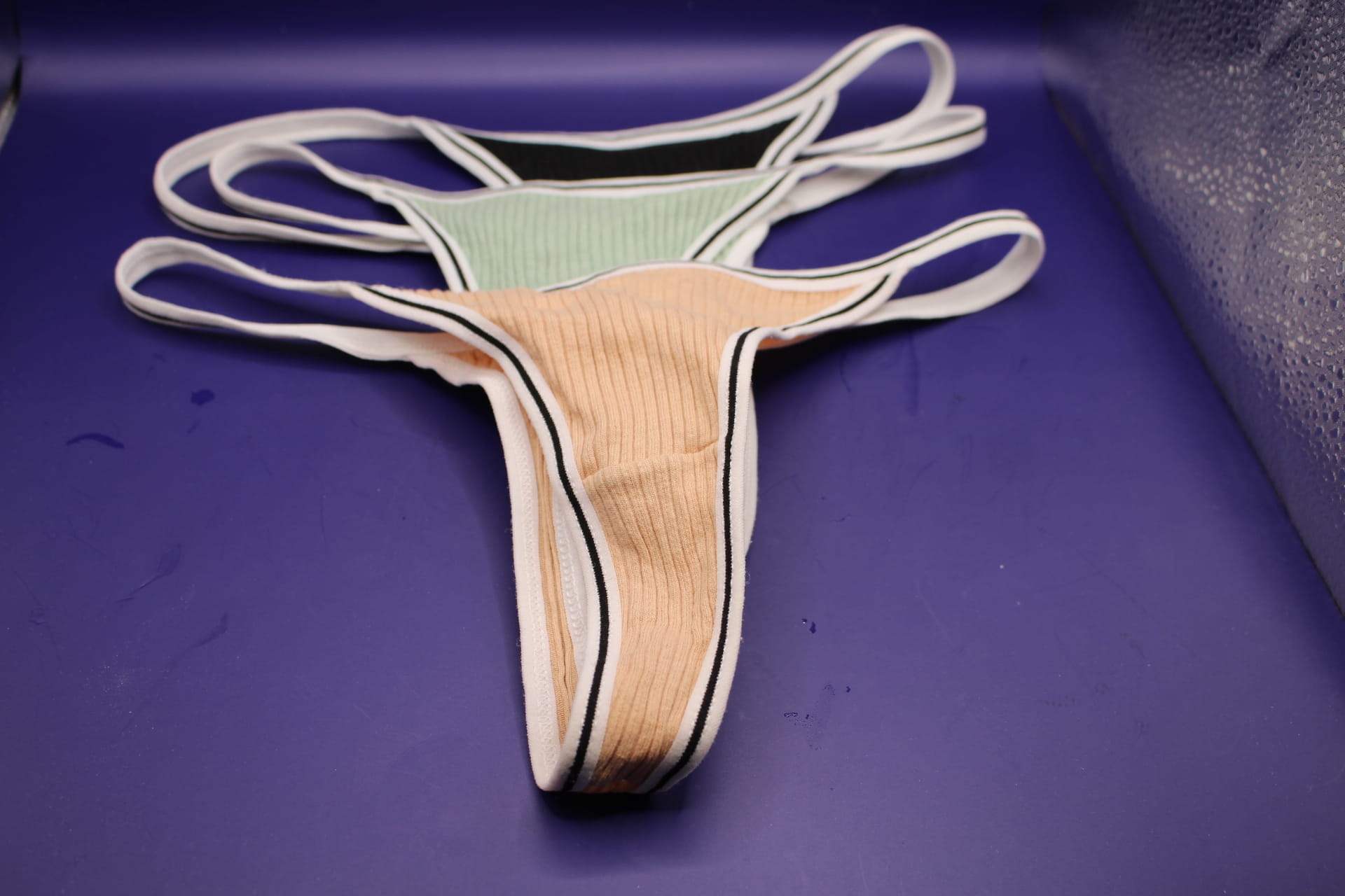 black, green, and peach cotton v strings panties 