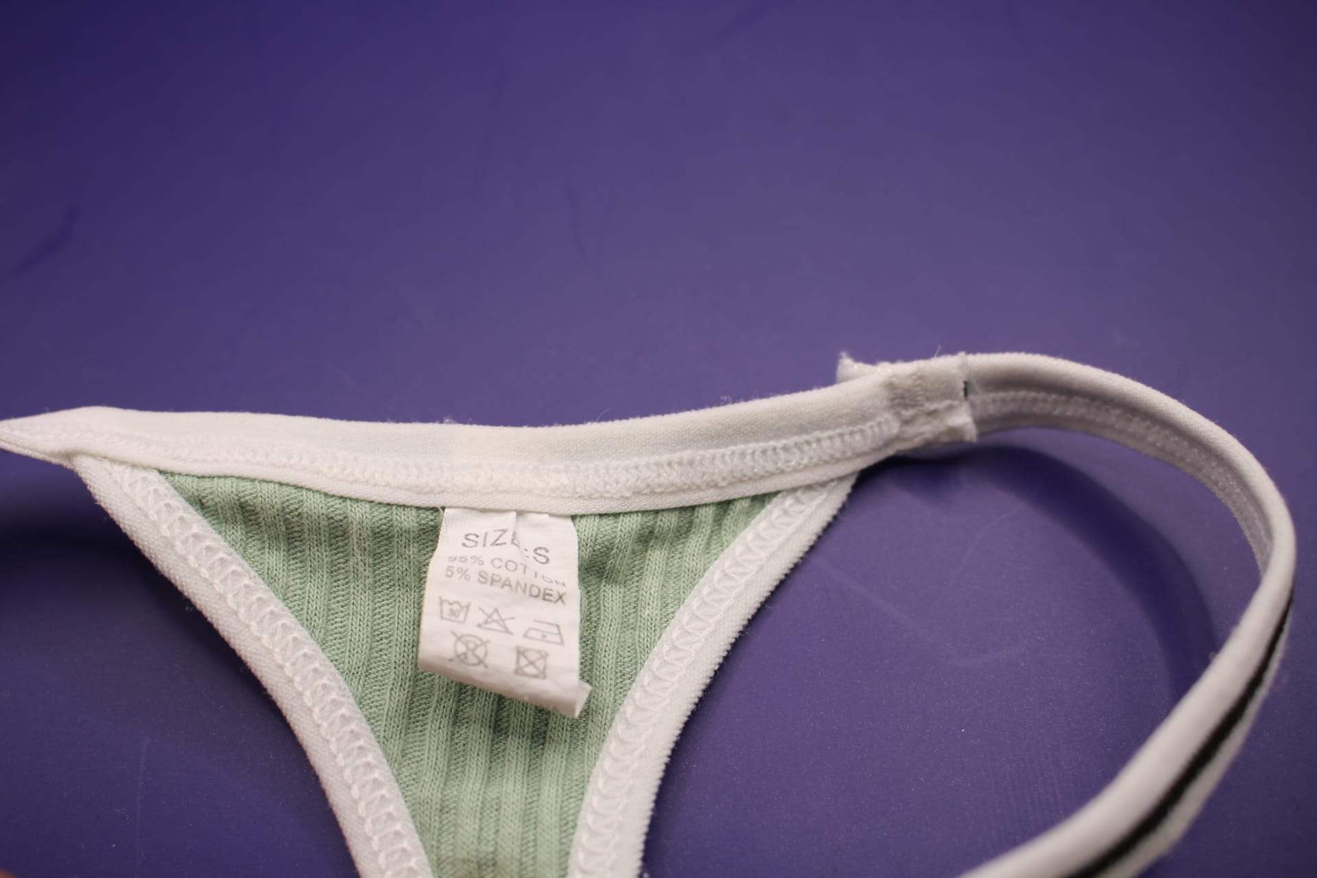 green cotton v string panty, label 