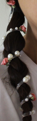 telephone cord rose hair tie in my braid