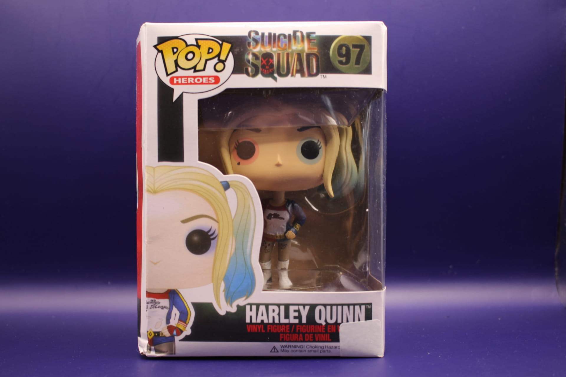 Harley Quinn Funko in box, front view