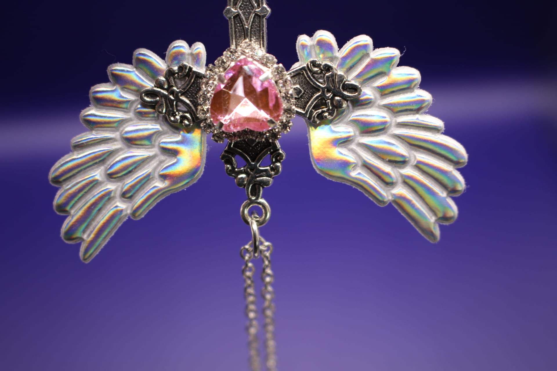 pink cubic zirconia cross necklace, upside down pendant
