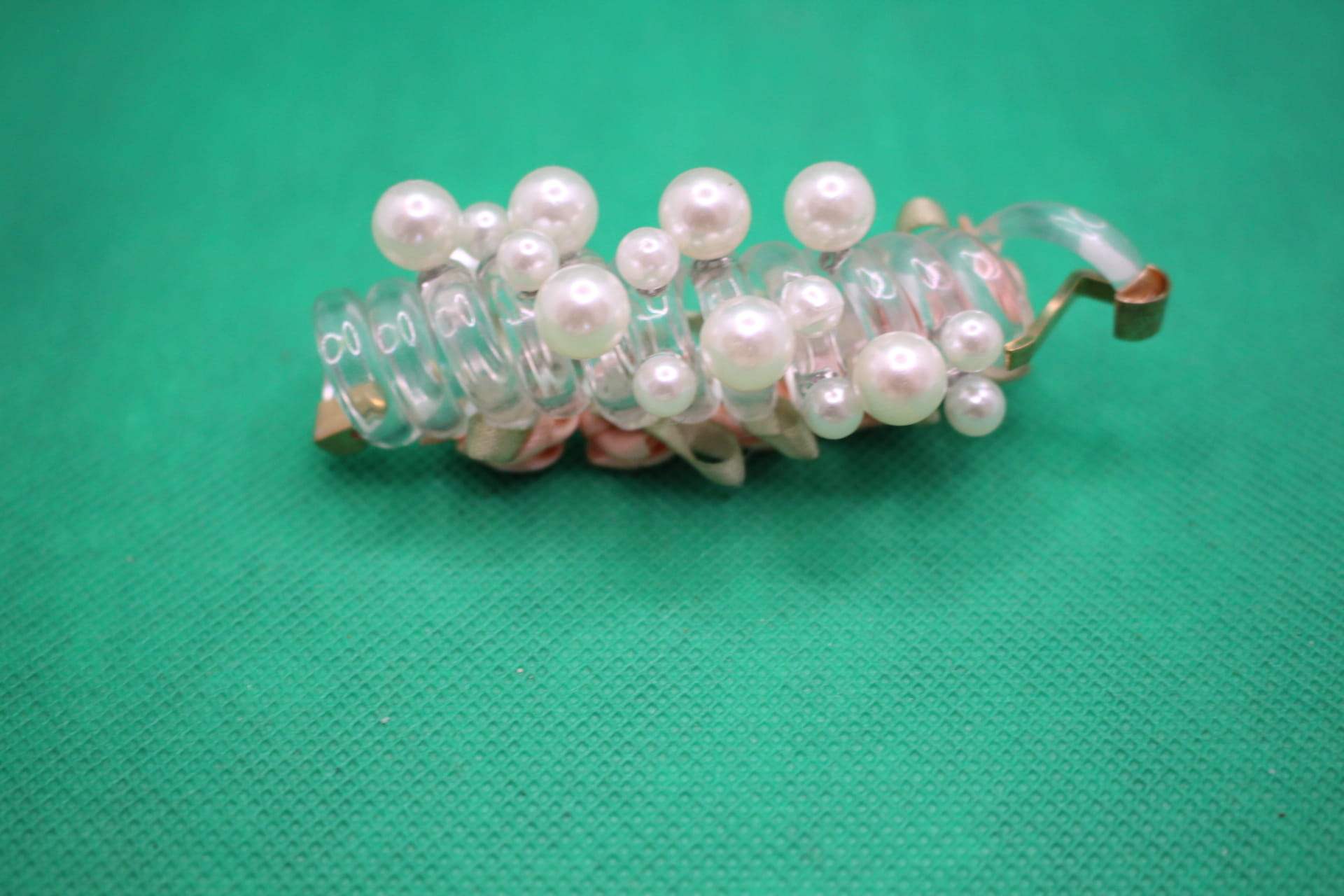 rose telephone cord hair tie pearl side -- peach color