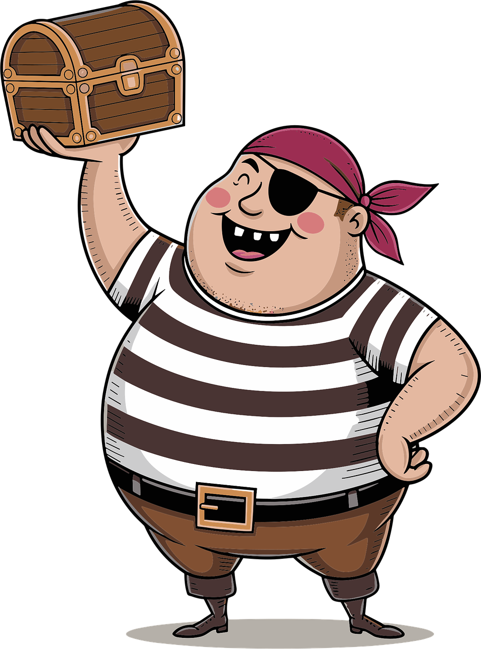pirate holding treasure chest