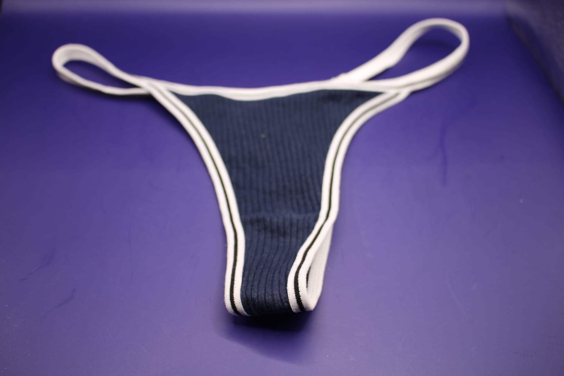 blue cotton v string panty, front view 