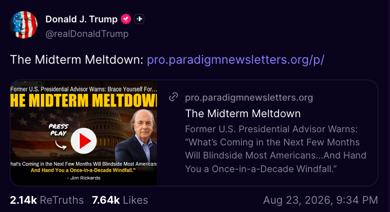 Donald Trump shares Jim Rickards videos 