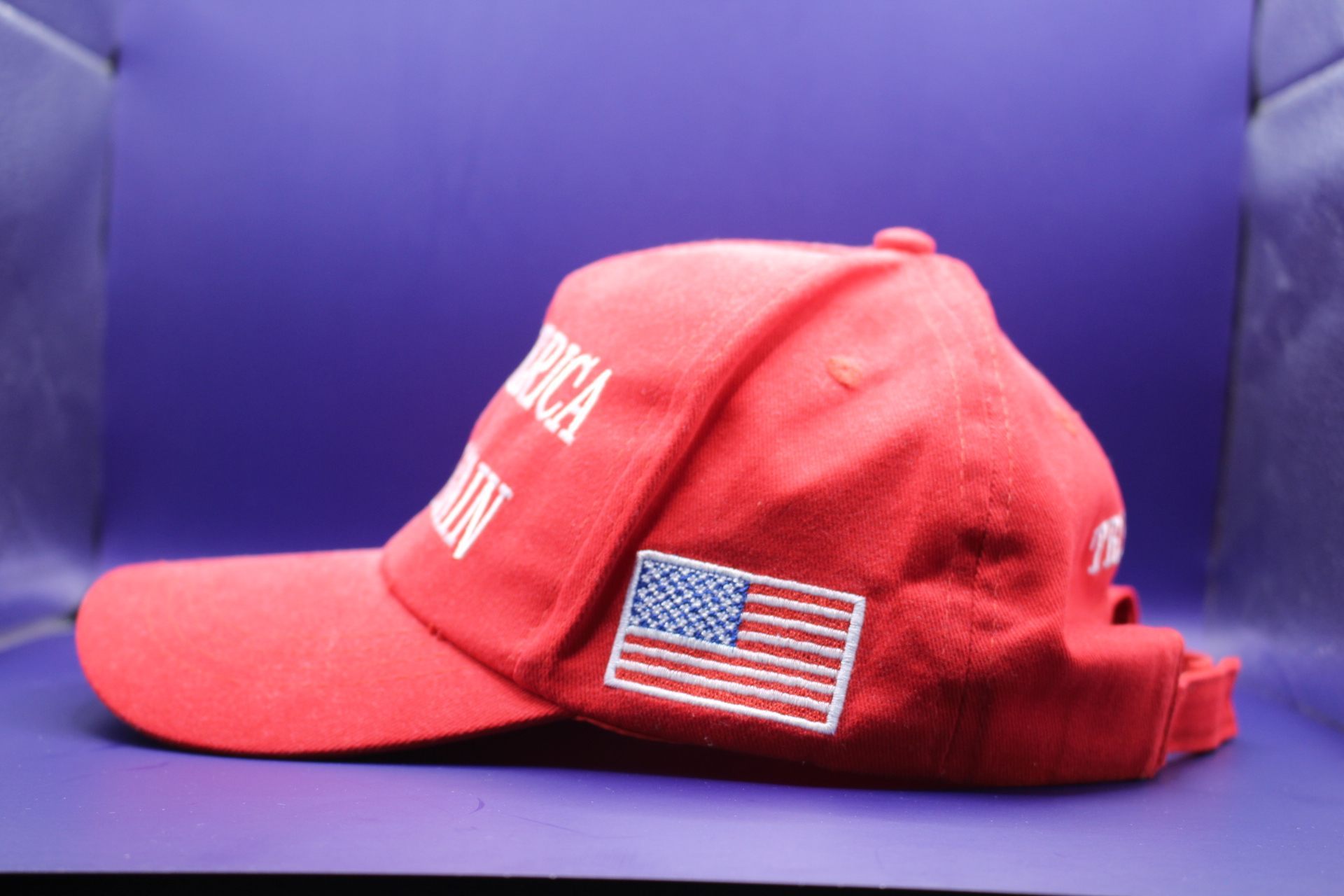 dented side of Make America Great Again caps, with embroidered American flag, from Temu