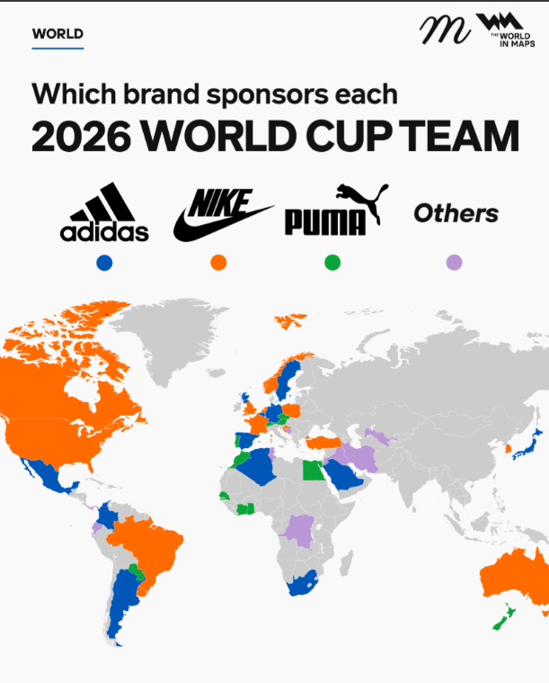 map showing which brand sponsors each 2026 World Cup team?