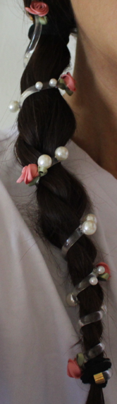 telephone cord rose hair tie in my braid