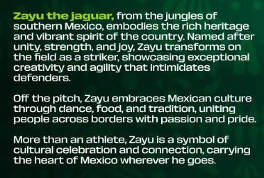 Zayu the Jaguar mascot written description