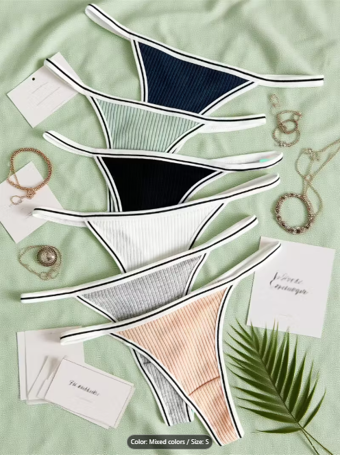 cotton v string pack of 6 v string panties for women, taken from Temu product page