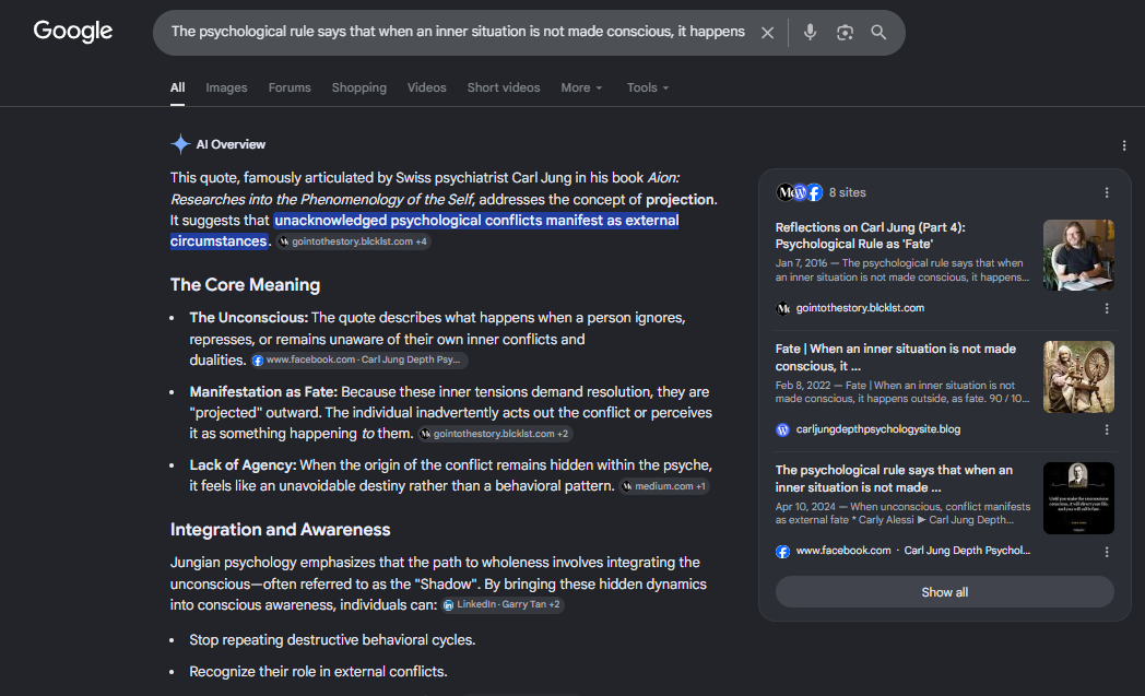 Google AI explanation of Carl Jung quote about unconscious