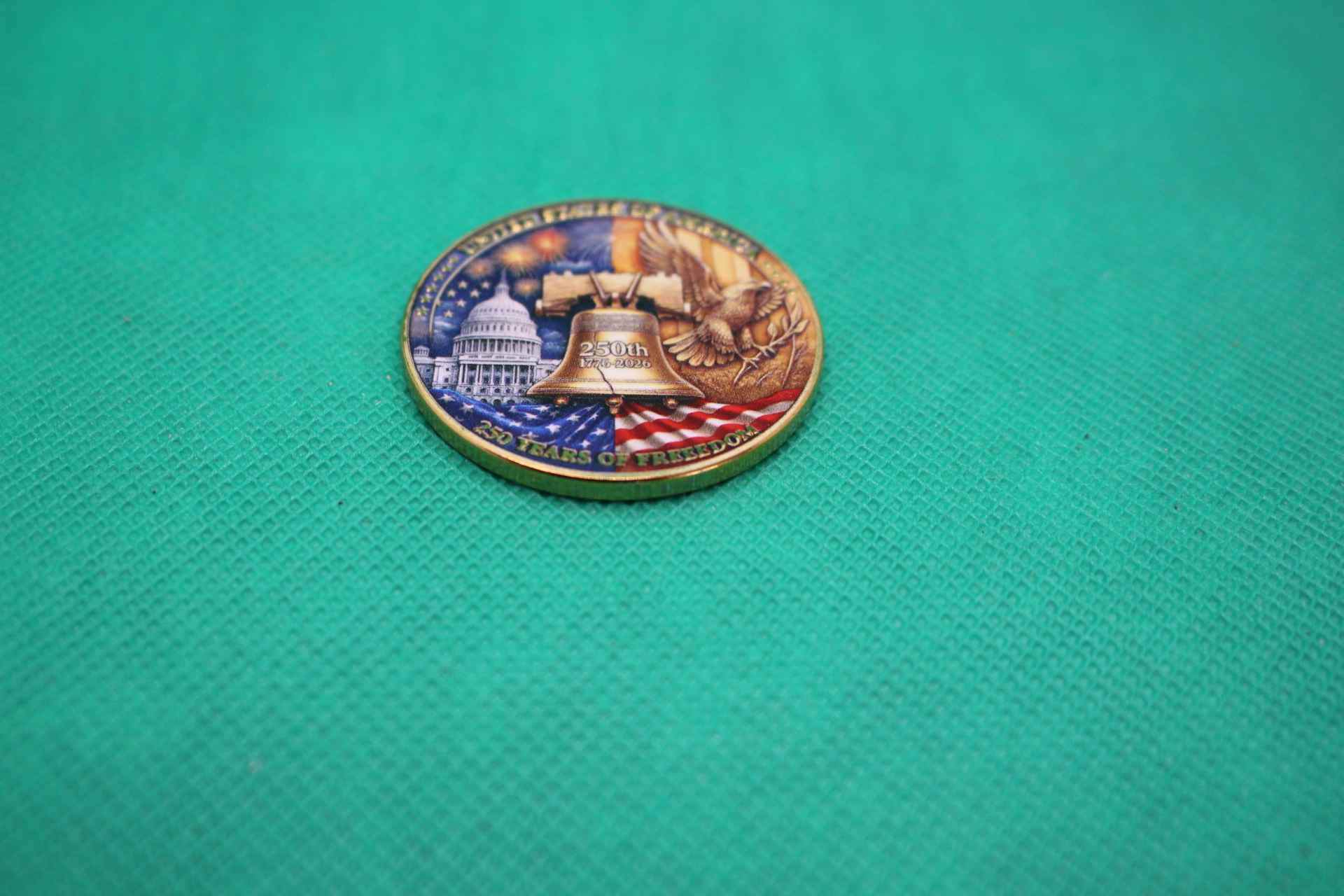 US 250 anniversary commemorative coin from angle