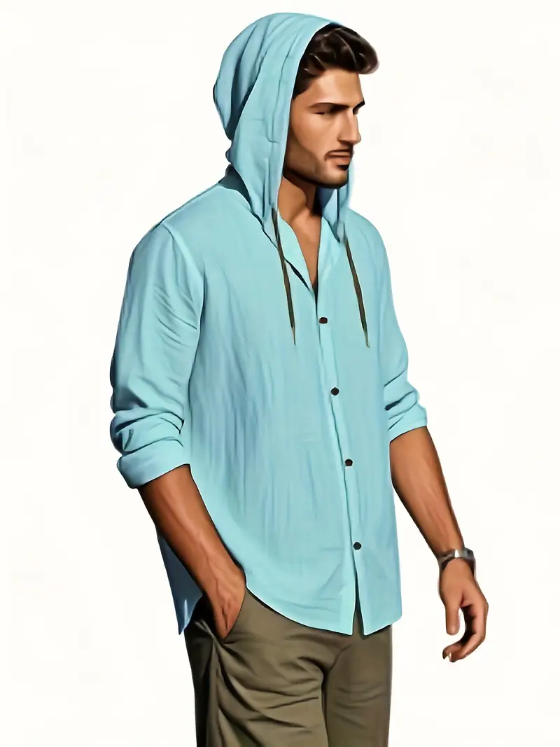 side view of sky blue drawstring hoodie taken from Temu product page