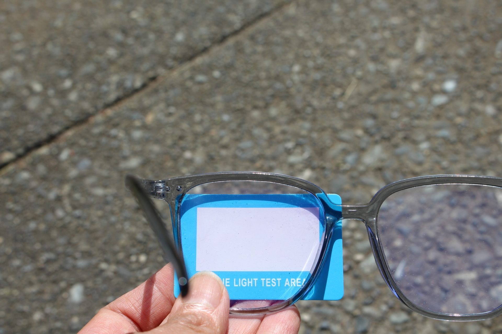 blue-light-blocking test, showing blue light tester blocked completely by blue-light-blocking glasses