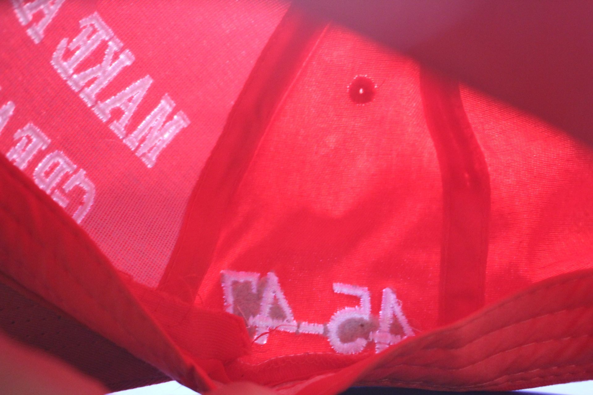 embroidery on the Make America Great again hat, on the inside