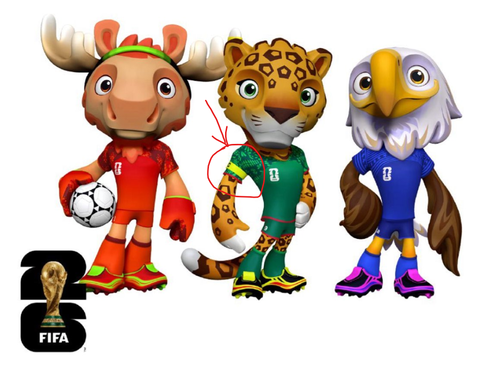 FIFA 2026 mascots, with a focus on the captain's armband on Zayu, taken from reddit