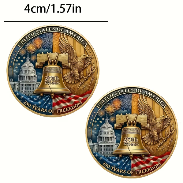 US 250 anniversary coin measurements, taken from Temu product page