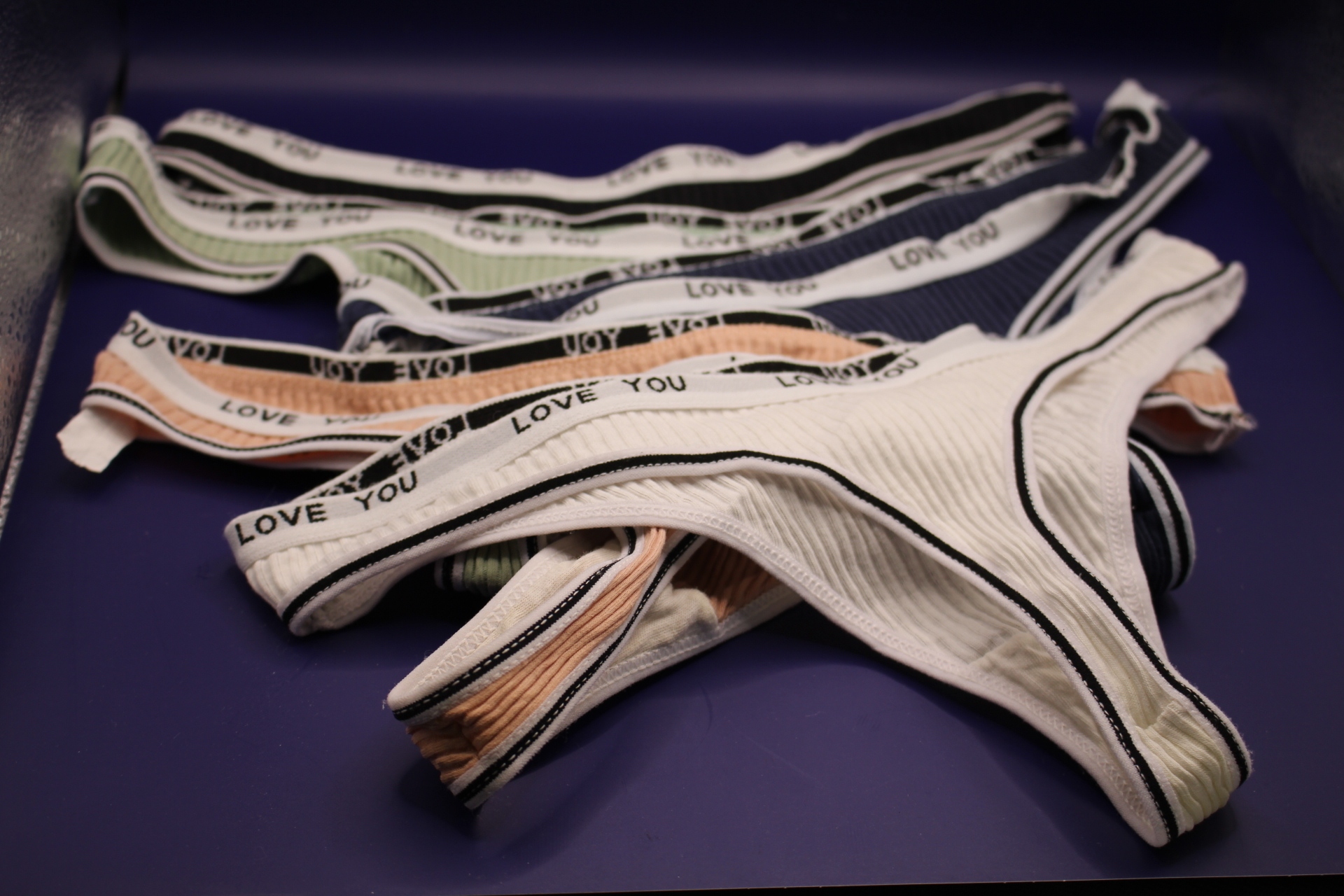 cotton LOVE YOU panties for women, 5 out of the 6 assorted colored panties in the set