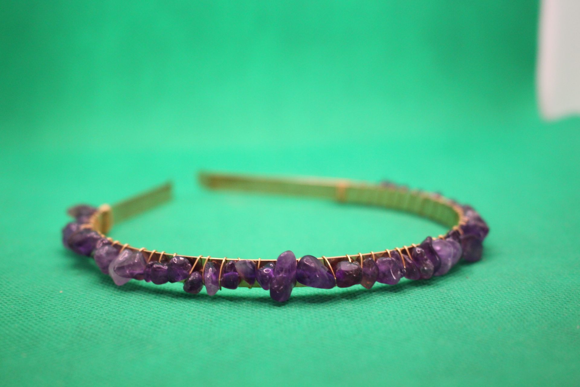 amethyst crystal headband with focus on crystals
