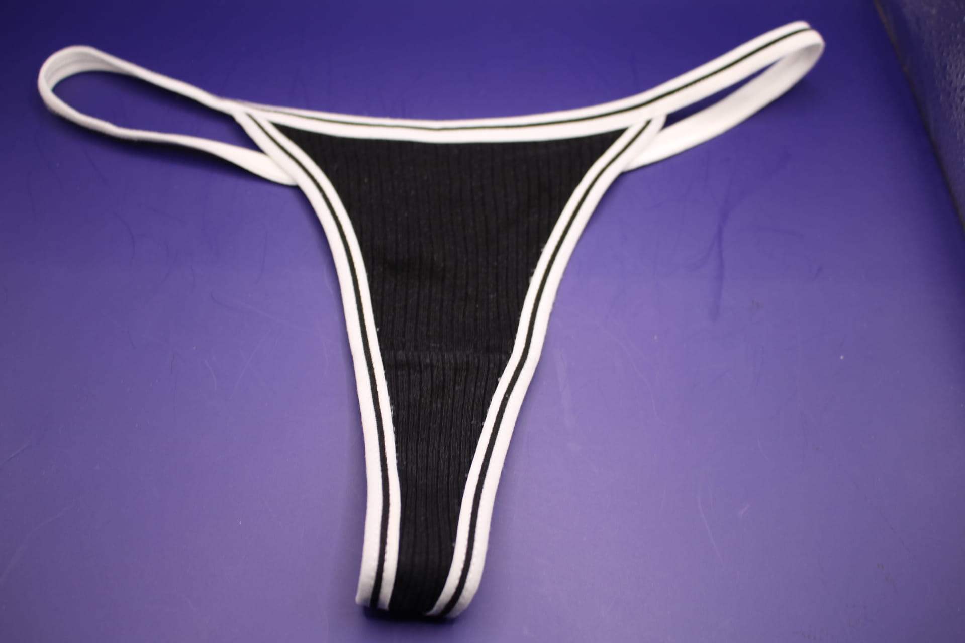 blue cotton v string panty, front view 