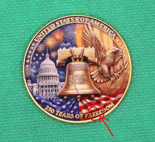 USA 250 freedom celebration coin, extra "e" in freedom