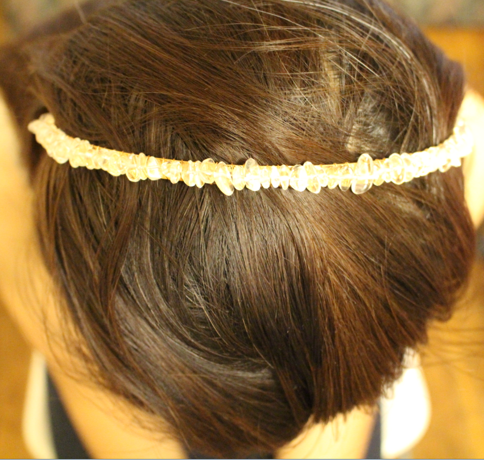 clear quartz crystal headband top view