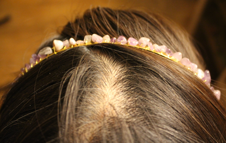 amethyst crystal headband on top  head