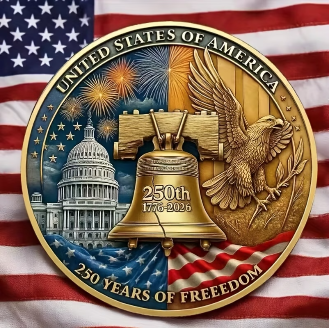 US 250 Commemorative Coin, taken from Temu product page